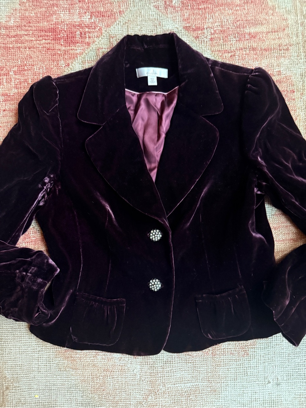 Fall coquette Plum Velvet Blazer with Jewel Buttons